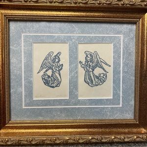 Two Angel Hand Printed and Framed Artist Print